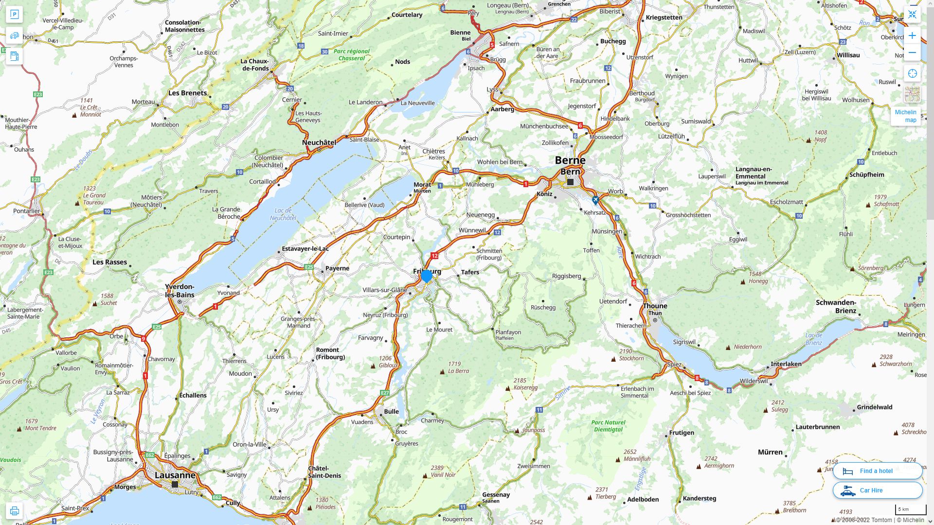 Fribourg Highway and Road Map